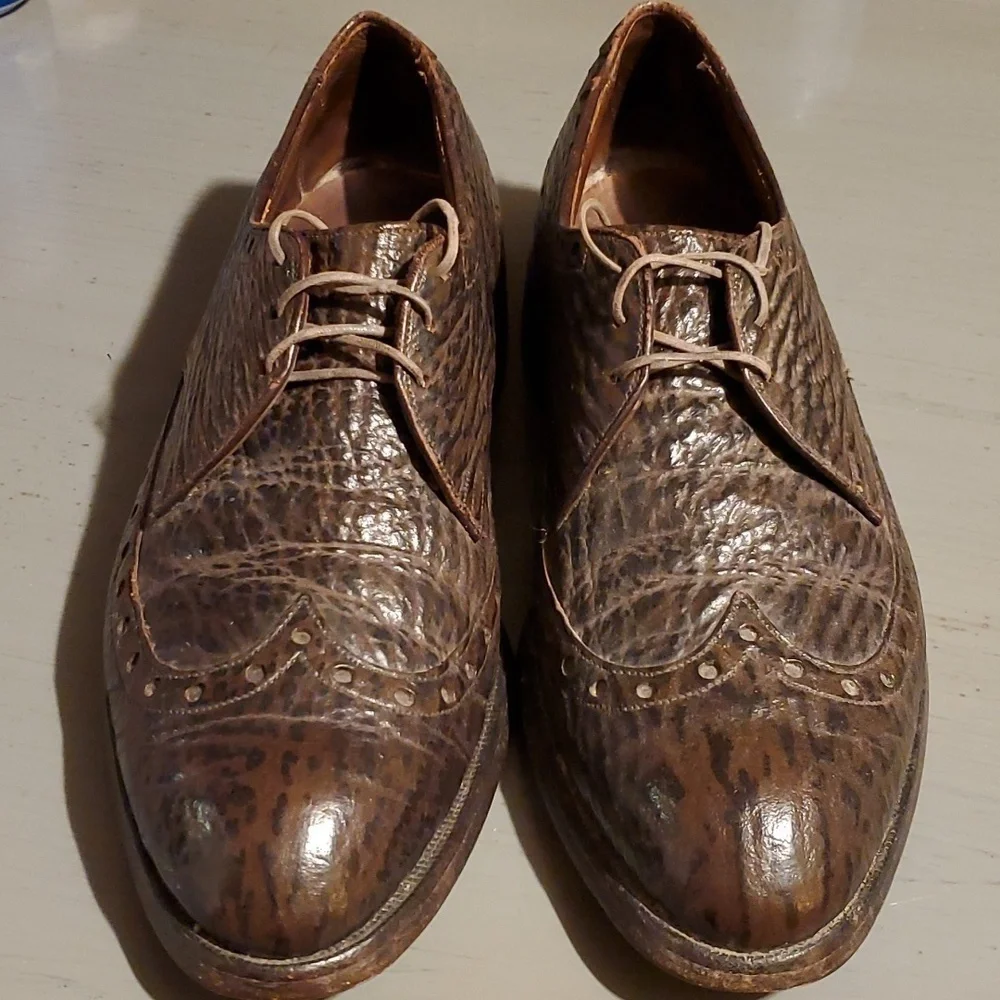 Allen Edmonds- Mens Saratoga Sharkskin Oxford Vintage Embossed RARE Sz.8.5